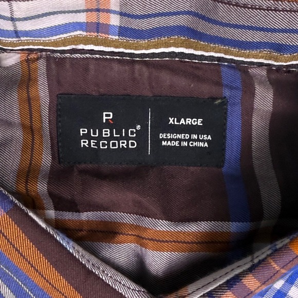 Mens Public Record Plaid Button Down‎ Shirt Brown Blue Orange Corduroy XL - Picture 4 of 8